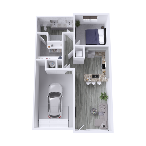a 3d rendering of a two bedroom apartment at The Hudson Oaks